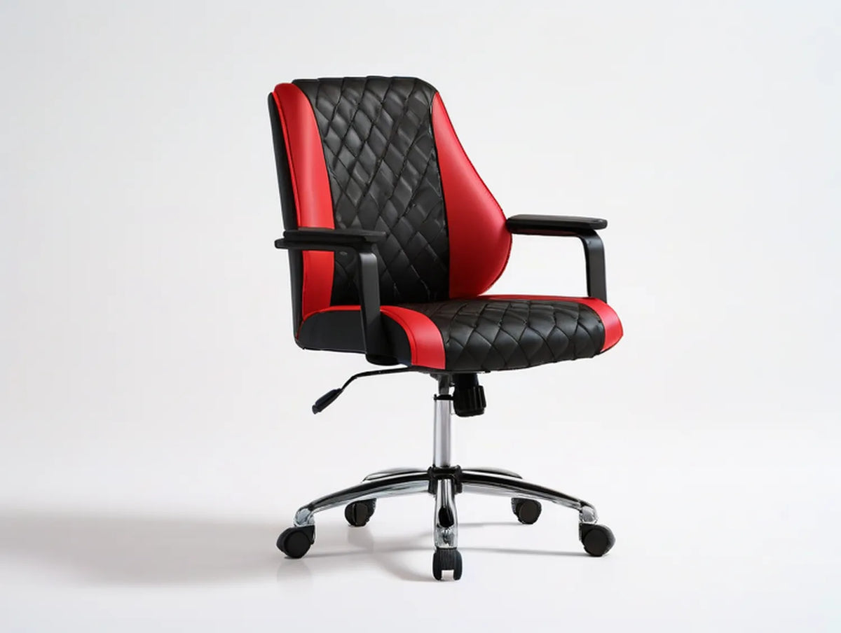 High-Back Gaming Office Chair with Armrests, Black/Red PU Leather, 25.6 x 25.6 x 43.3-47.2 in