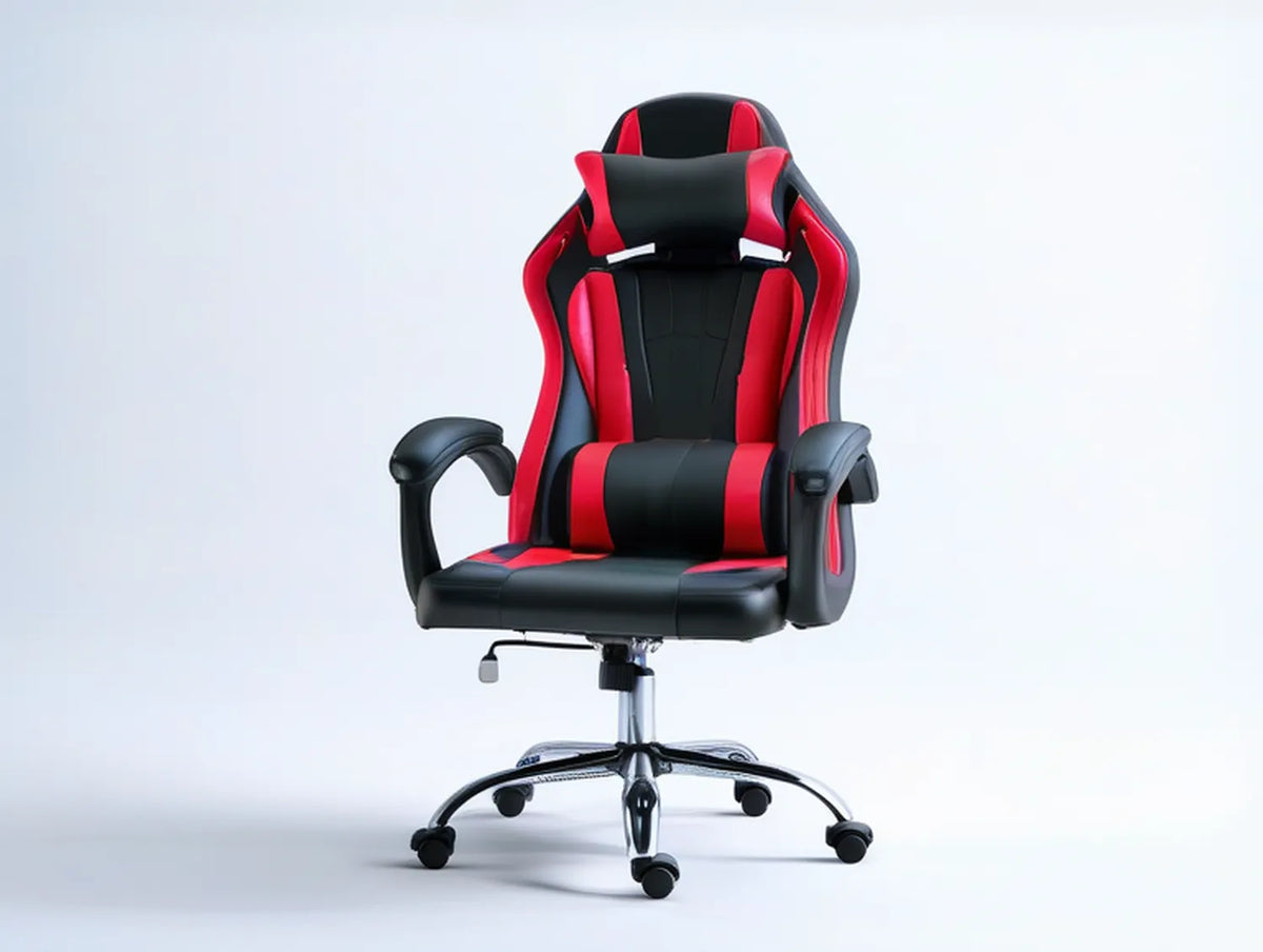 Black/Red Adjustable High-Back Racing Style PU Leather Gaming Chair, 25.6 x 25.6 x 47.2-51.2 in