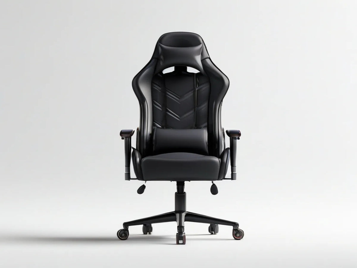 Black PU Leather Ergonomic High-Back Gaming Chair with Lumbar Cushion, 27.6 x 27.6 x 49.2-53.1 in