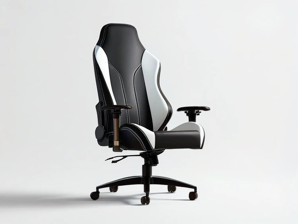 Adjustable High-Back PU Leather Gaming Chair, Black/White, 27.6 x 27.6 x 47.2-51.2 in