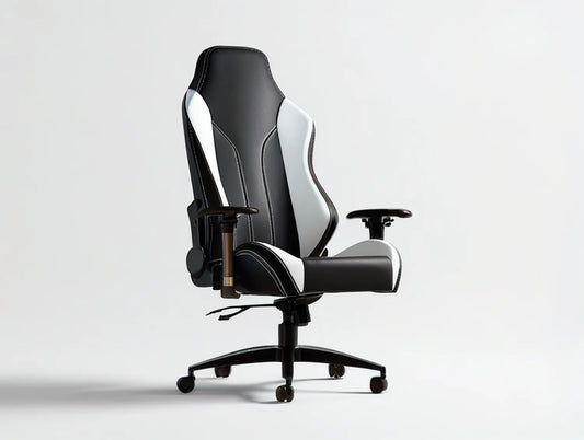 Adjustable High-Back PU Leather Gaming Chair, Black/White, 27.6 x 27.6 x 47.2-51.2 in