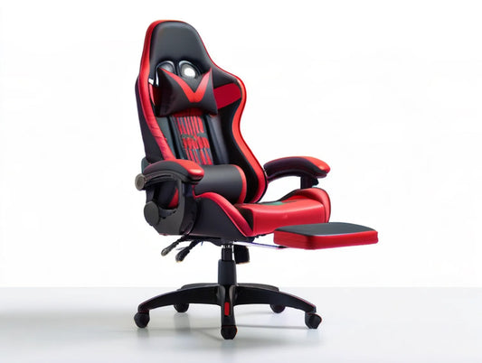 Ergonomic High-Back Gaming Chair with Footrest, Black/Red, 27.6 x 27.6 x 47.2-51.2 in