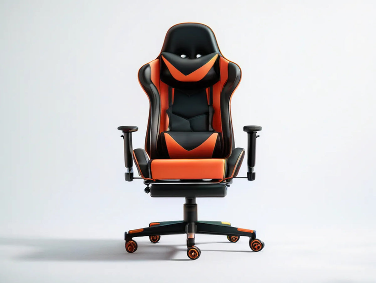 High-Back Adjustable Gaming Chair with PU Leather, Black/Orange, 27.6 x 27.6 x 48.4-52.4 in