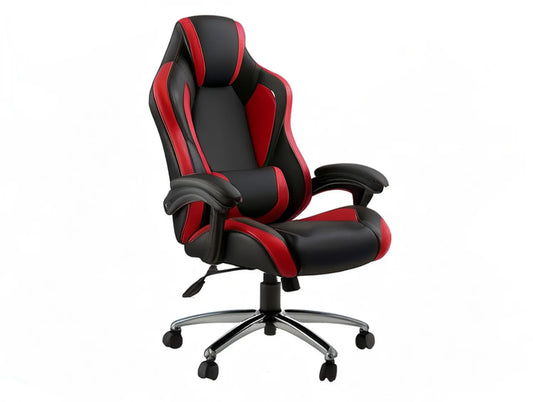 High-Back Gaming Chair, Black/Red PU Leather, 26.8 x 26.8 x 45.3-49.2 in