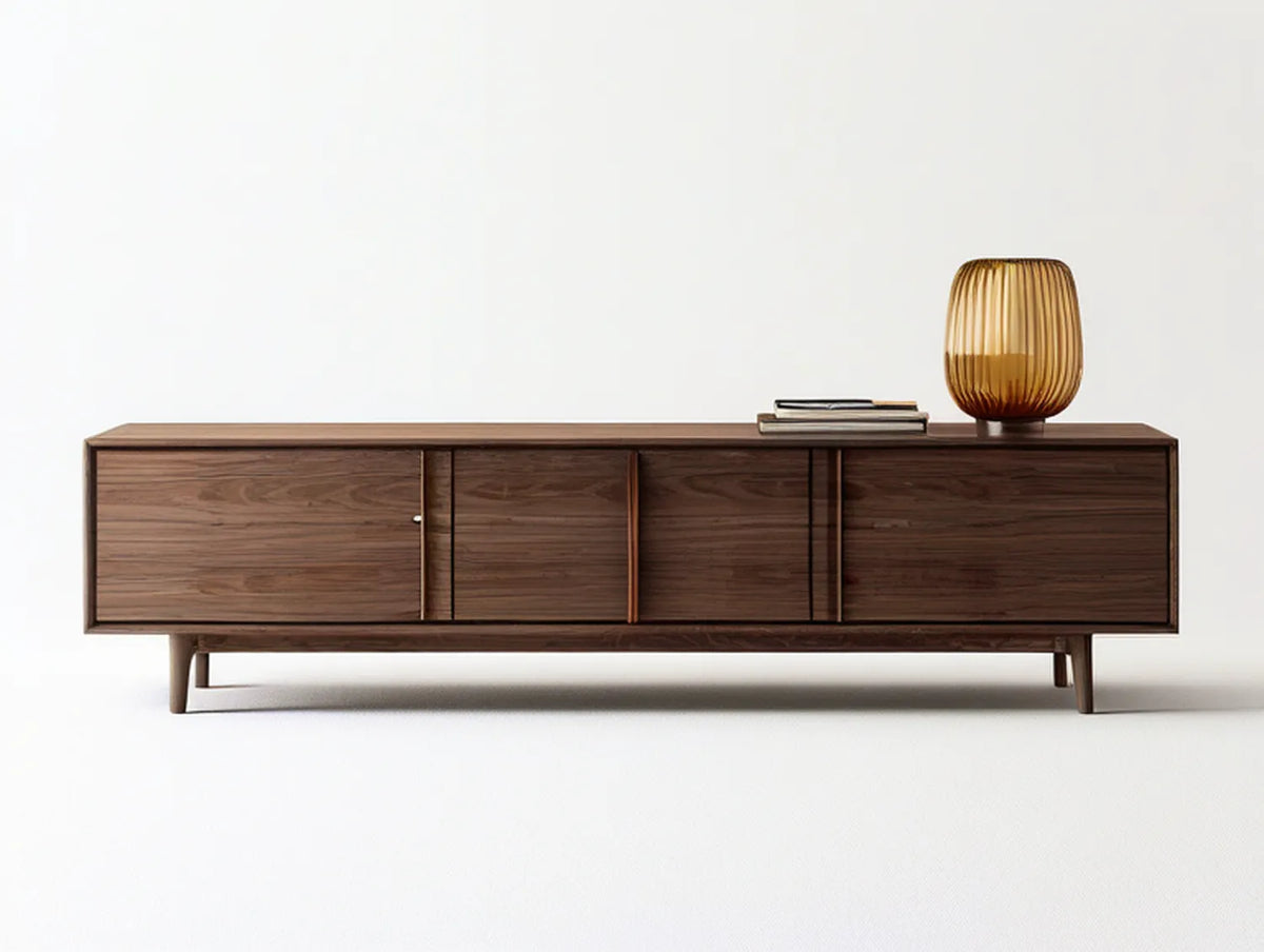 78 in. Walnut Veneer MDF TV Stand with 4 Doors, 78 x 16 x 22 in., Dark Brown