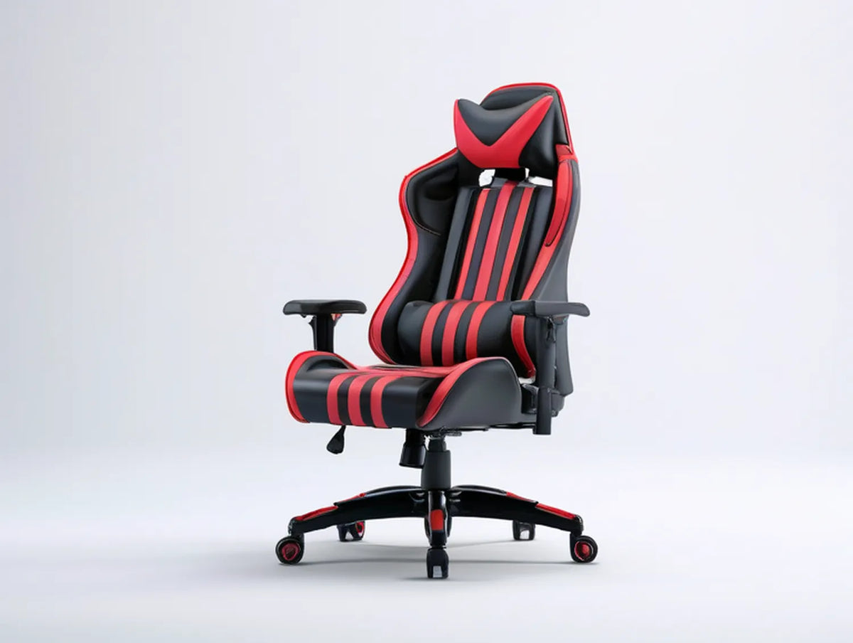 High-Back Adjustable Swivel Gaming Chair, Black/Red PU Leather, 27.6 x 27.6 x 48.4-52.4 in