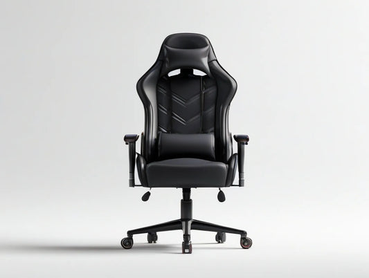 Black PU Leather Ergonomic High-Back Gaming Chair with Lumbar Cushion, 27.6 x 27.6 x 49.2-53.1 in