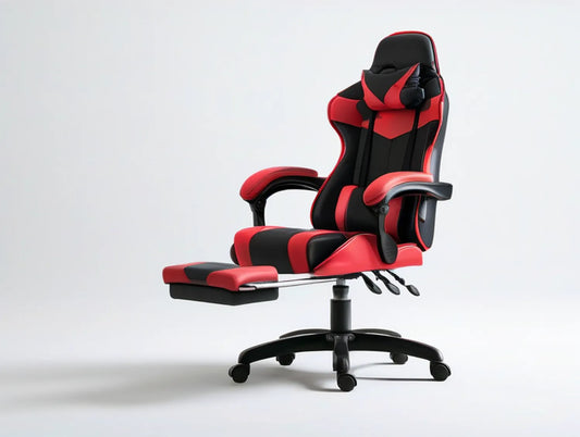 Ergonomic Reclining Gaming Chair with Footrest, Black/Red, 27.6 x 27.6 x 48.4-52.4 in