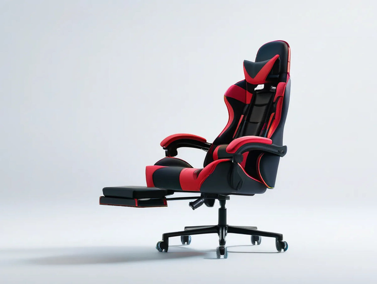 Black/Red Racing-Style Gaming Chair with Footrest, 27.6 x 27.6 x 51.2-55.1 in