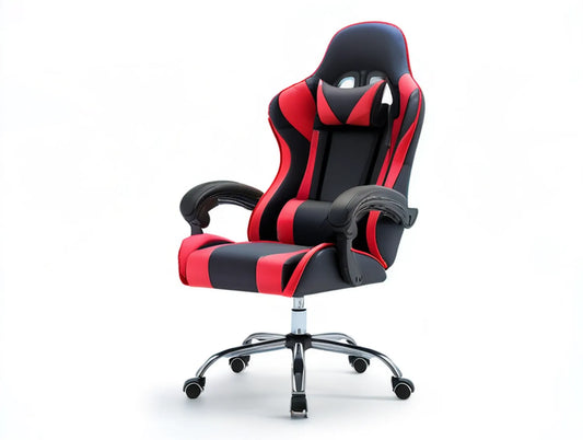 Racing-Style Gaming Chair with Headrest and Lumbar Pillow, Black/Red PU Leather, 26.8 x 26 x 49.2-53.1 in