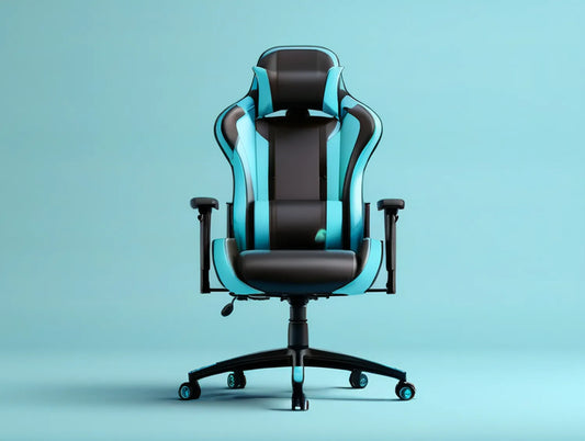 Height Adjustable Racing Style Gaming Chair, Black and Cyan, 27.6 x 27.6 x 50.4-54.3 in