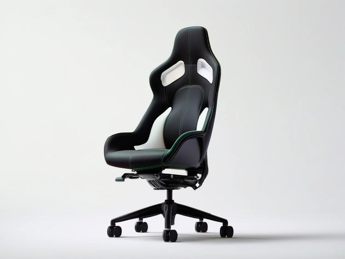 Ergonomic Racing-Style Gaming Chair, Black/White/Green, 27.6 x 27.6 x 48.0-52.0 in